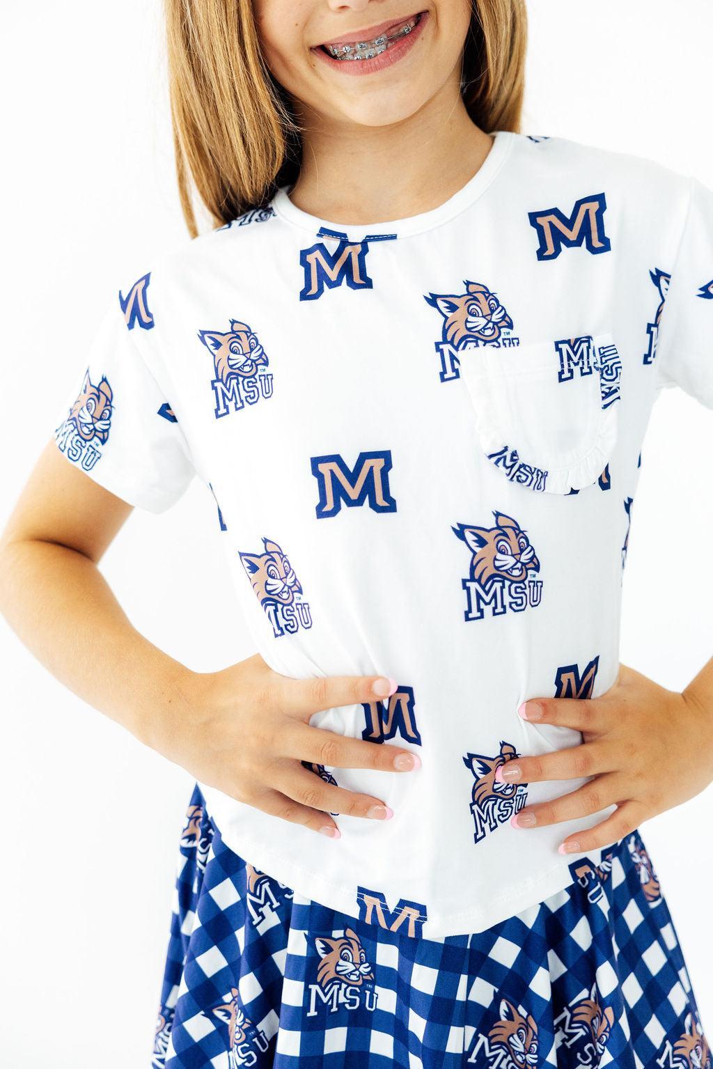 Montana State University White Bobcat Ruffle Pocket Tee by Mila & Rose ®