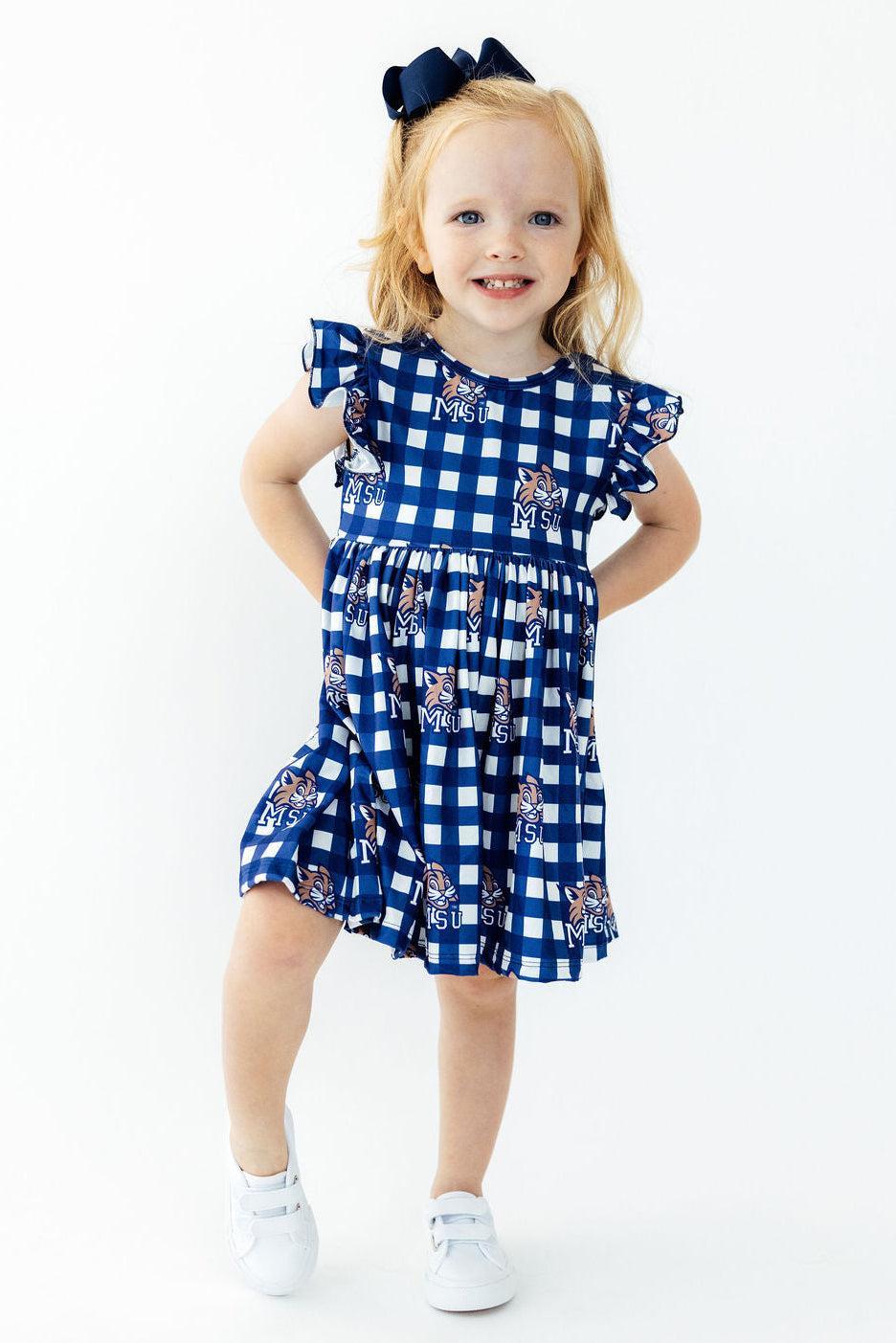 Montana State University Plaid Bobcat Flutter Twirl Dress by Mila & Rose ®