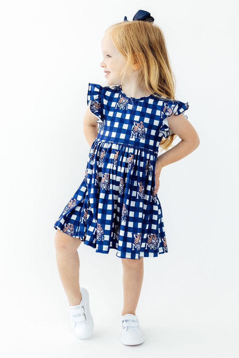 Montana State University Plaid Bobcat Flutter Twirl Dress by Mila & Rose ®