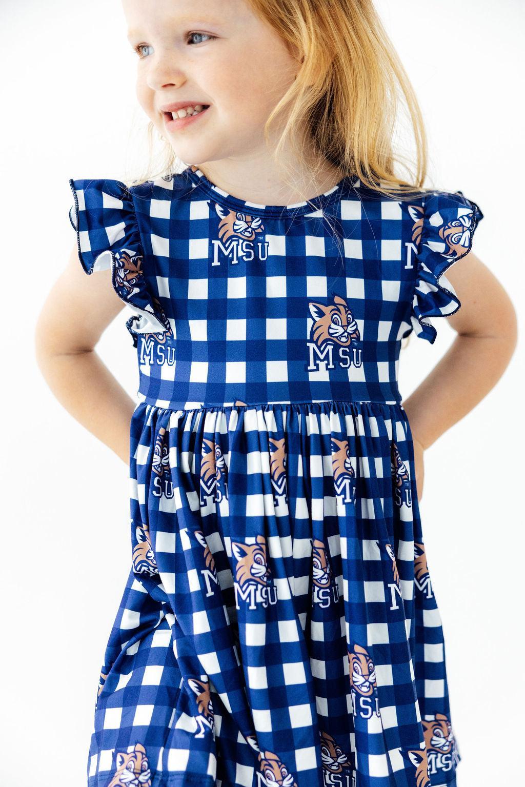 Montana State University Plaid Bobcat Flutter Twirl Dress by Mila & Rose ®