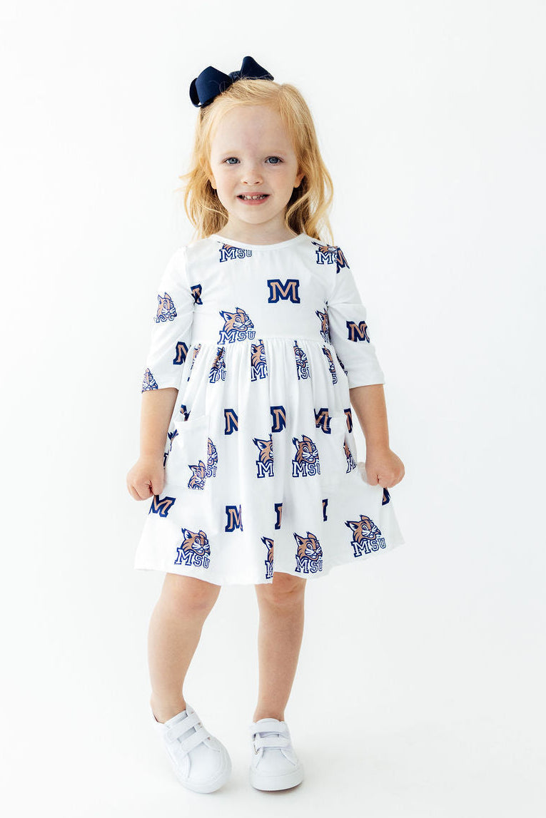 Montana State University White Bobcat 3/4 Sleeve Pocket Twirl Dress by Mila & Rose ®
