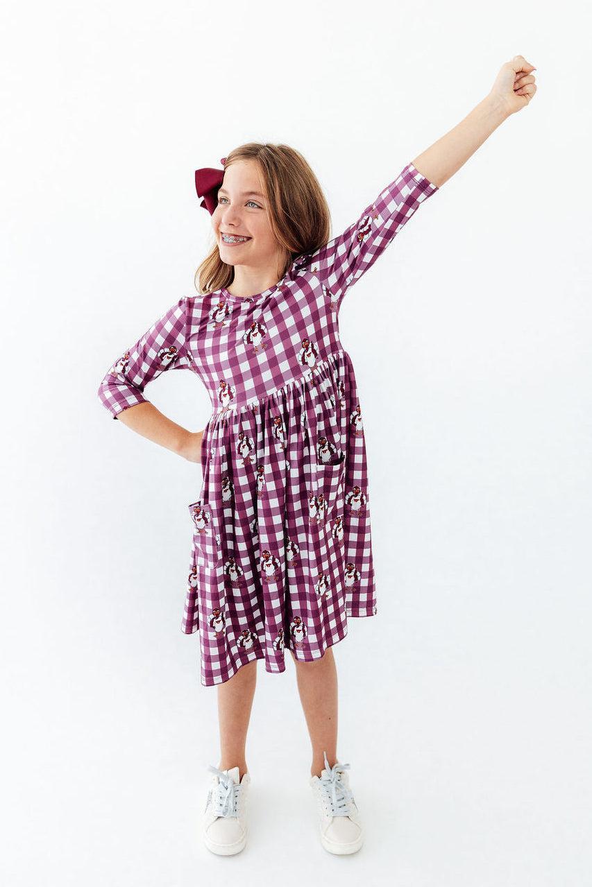 Virginia Tech Plaid Hokie 3/4 Sleeve Pocket Twirl Dress by Mila & Rose ®