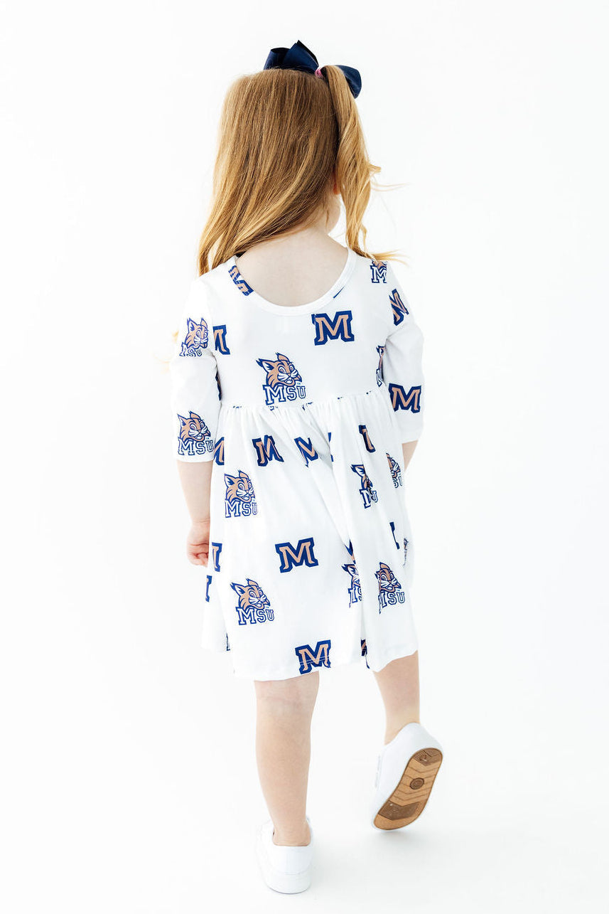 Montana State University White Bobcat 3/4 Sleeve Pocket Twirl Dress by Mila & Rose ®