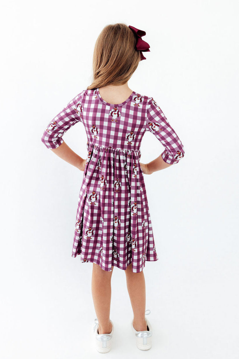 Virginia Tech Plaid Hokie 3/4 Sleeve Pocket Twirl Dress by Mila & Rose ®