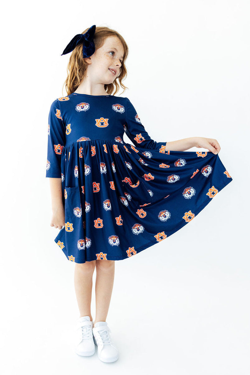 3/4 Sleeve Twirl Dress - Auburn Blue Aubie by Mila & Rose ® (view 3 of 5)