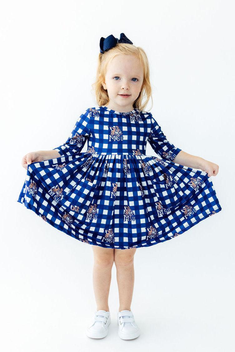 Montana State University Plaid Bobcat 3/4 Sleeve Pocket Twirl Dress by Mila & Rose ®