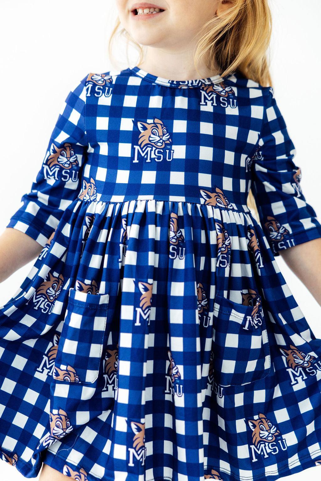 Montana State University Plaid Bobcat 3/4 Sleeve Pocket Twirl Dress by Mila & Rose ®