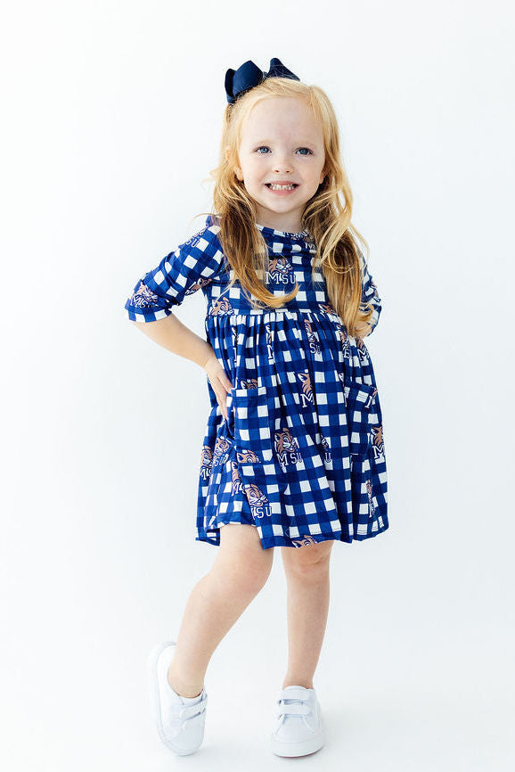Montana State University Plaid Bobcat 3/4 Sleeve Pocket Twirl Dress by Mila & Rose ®