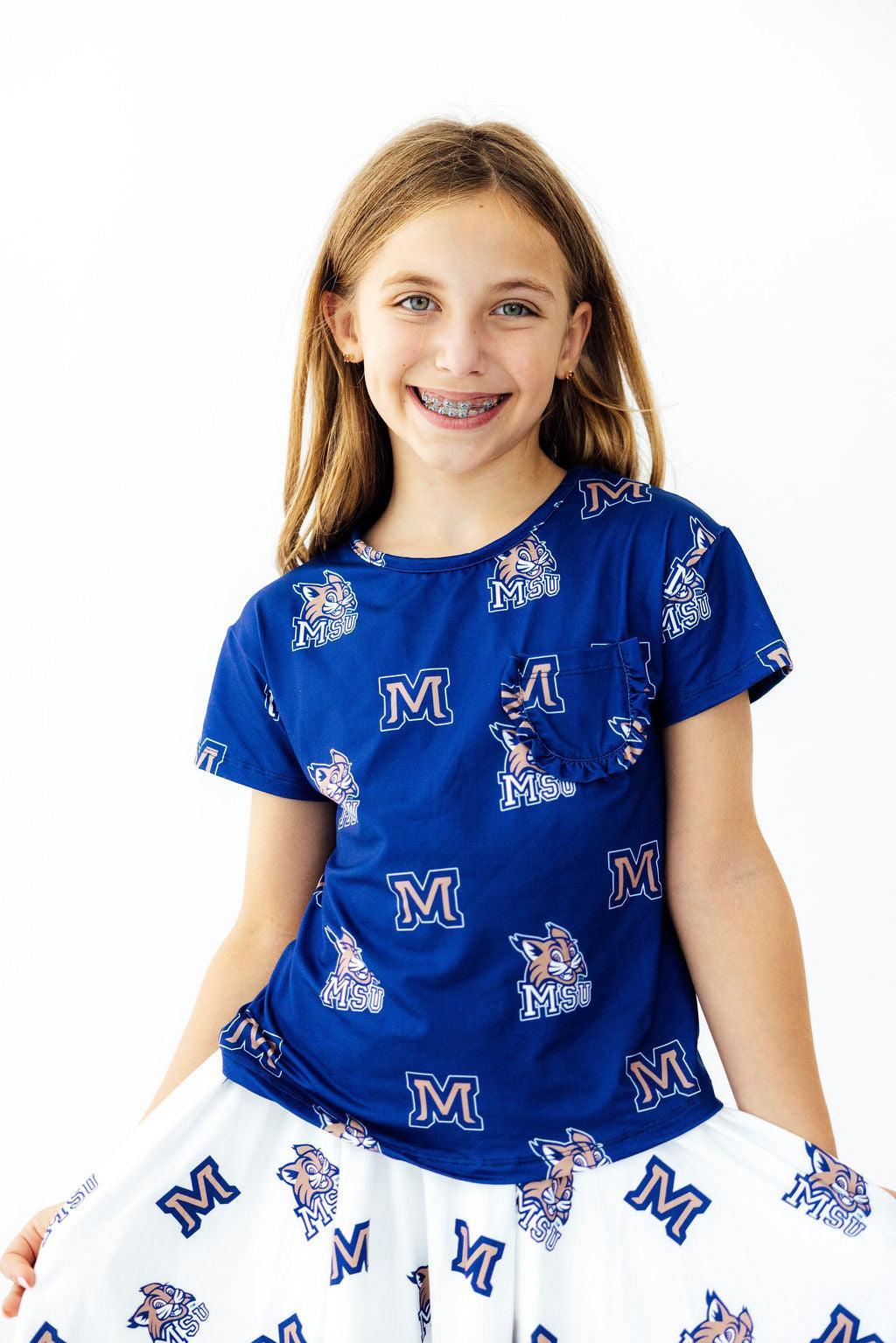 Montana State University Blue Bobcat Ruffle Pocket Tee by Mila & Rose ®