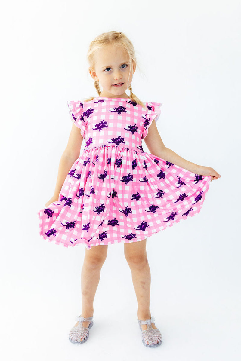 TCU Pink Gingham Frog Flutter Twirl Dress by Mila & Rose ®
