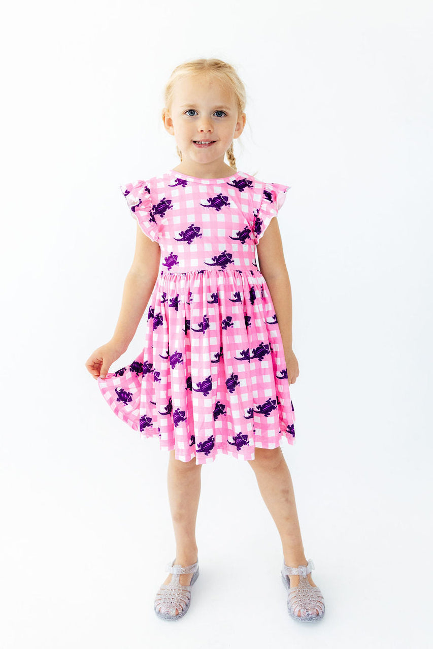 TCU Pink Gingham Frog Flutter Twirl Dress by Mila & Rose ®