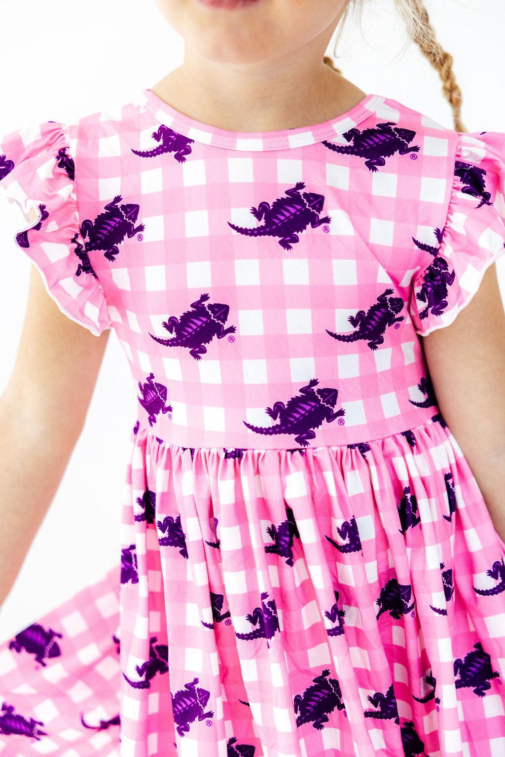 TCU Pink Gingham Frog Flutter Twirl Dress by Mila & Rose ®