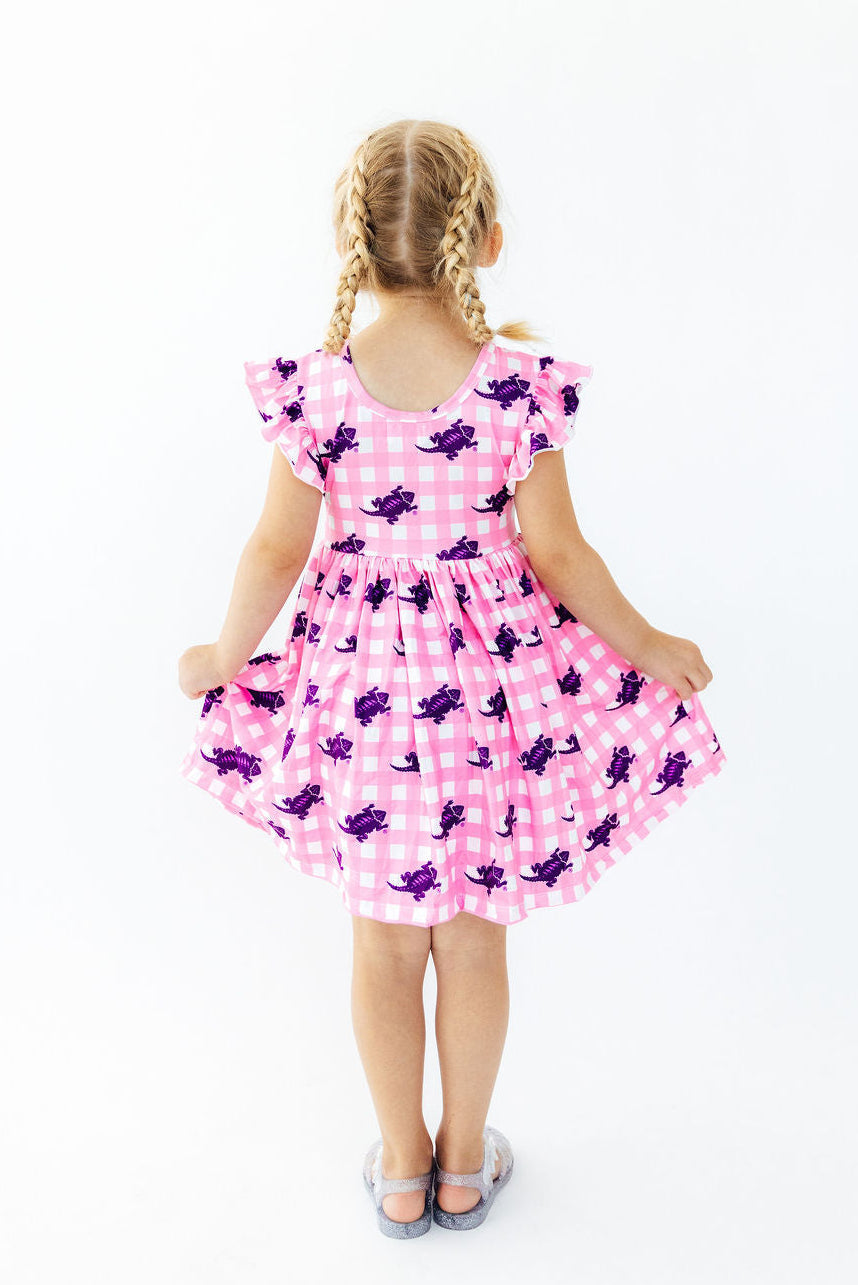 TCU Pink Gingham Frog Flutter Twirl Dress by Mila & Rose ®