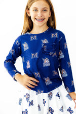 Montana State University Blue Bobcat L/S Ruffle Pocket Tee by Mila & Rose ®