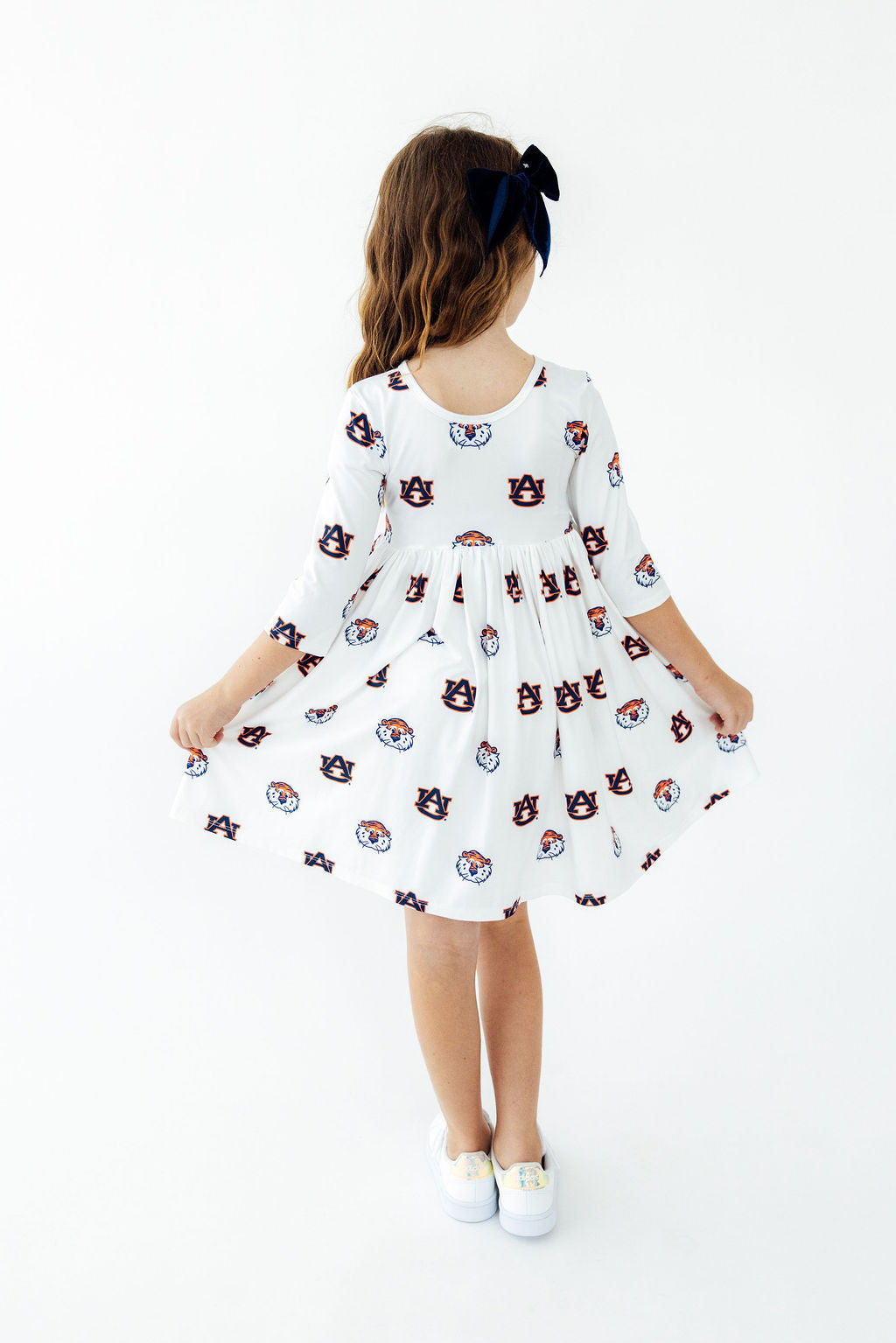 3/4 Sleeve Pocket Twirl Dress - Auburn White Aubie by Mila & Rose ® (view 6 of 6)