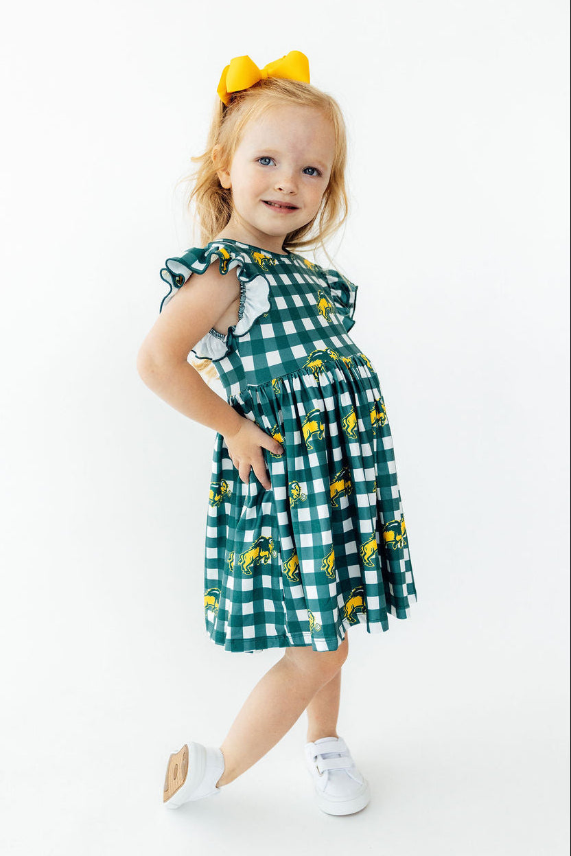 North Dakota State University Plaid Bison Flutter Twirl Dress by Mila & Rose ®