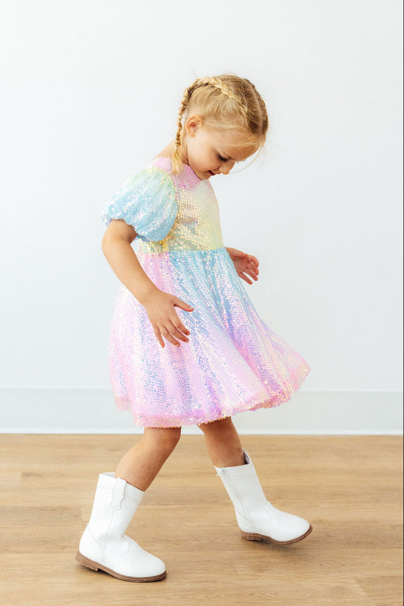 Ombre Puff Sleeve Sequin Dress by Mila & Rose ®