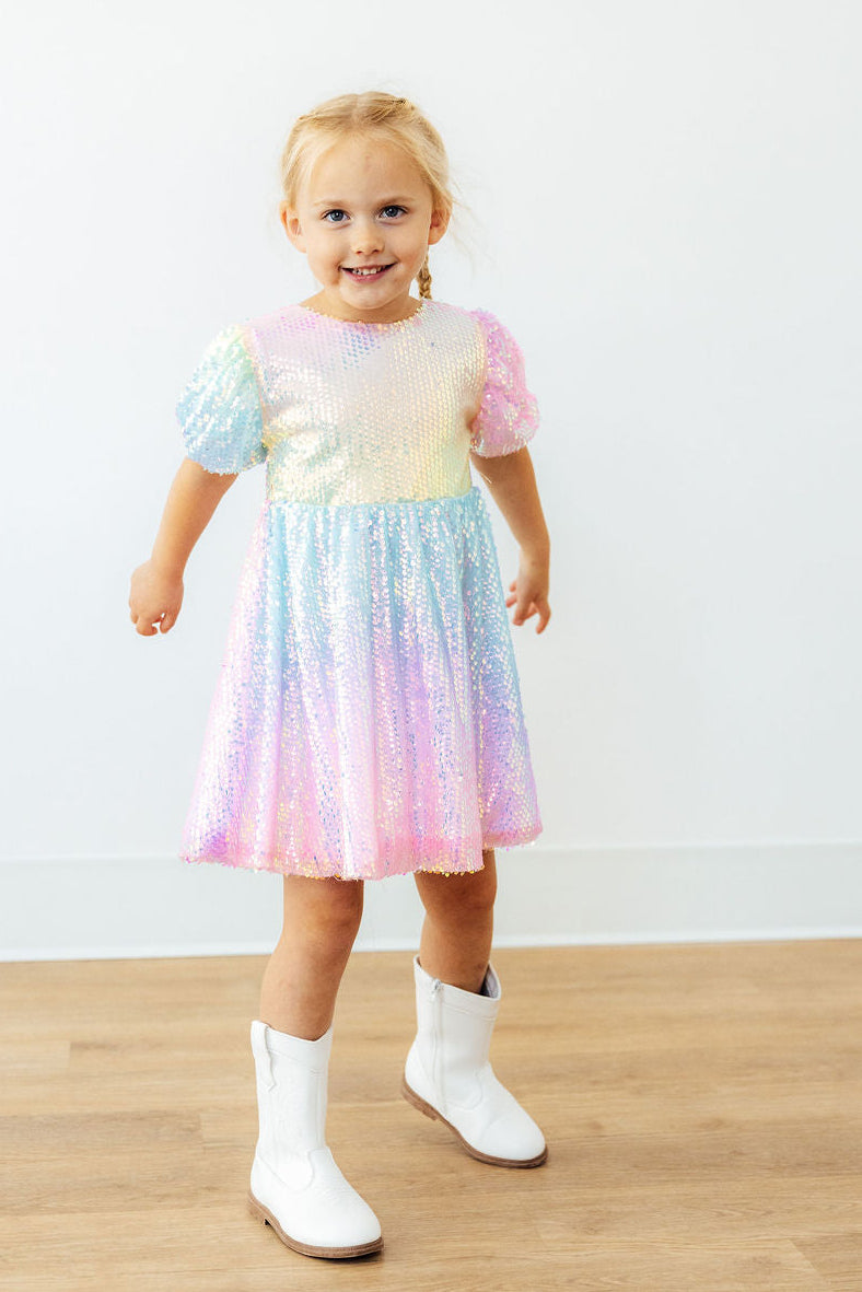 Ombre Puff Sleeve Sequin Dress by Mila & Rose ®
