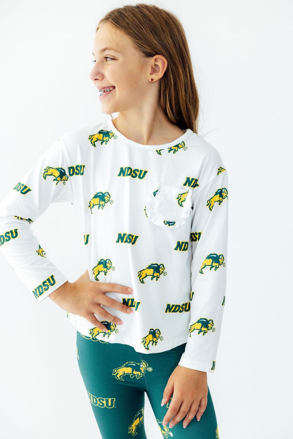 North Dakota State University White Bison L/S Ruffle Pocket Tee by Mila & Rose ®