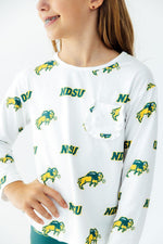 North Dakota State University White Bison L/S Ruffle Pocket Tee by Mila & Rose ®