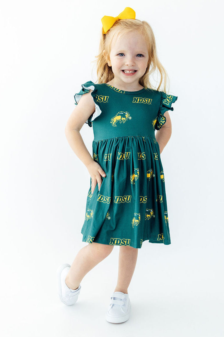 North Dakota State University Green Bison Flutter Twirl Dress by Mila & Rose ®