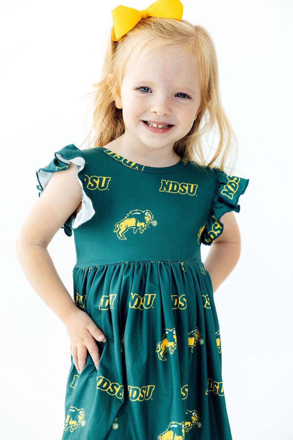 North Dakota State University Green Bison Flutter Twirl Dress by Mila & Rose ®