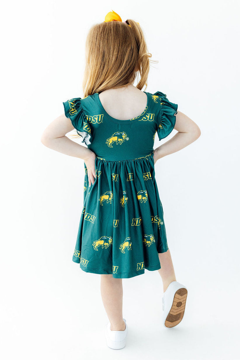 North Dakota State University Green Bison Flutter Twirl Dress by Mila & Rose ®