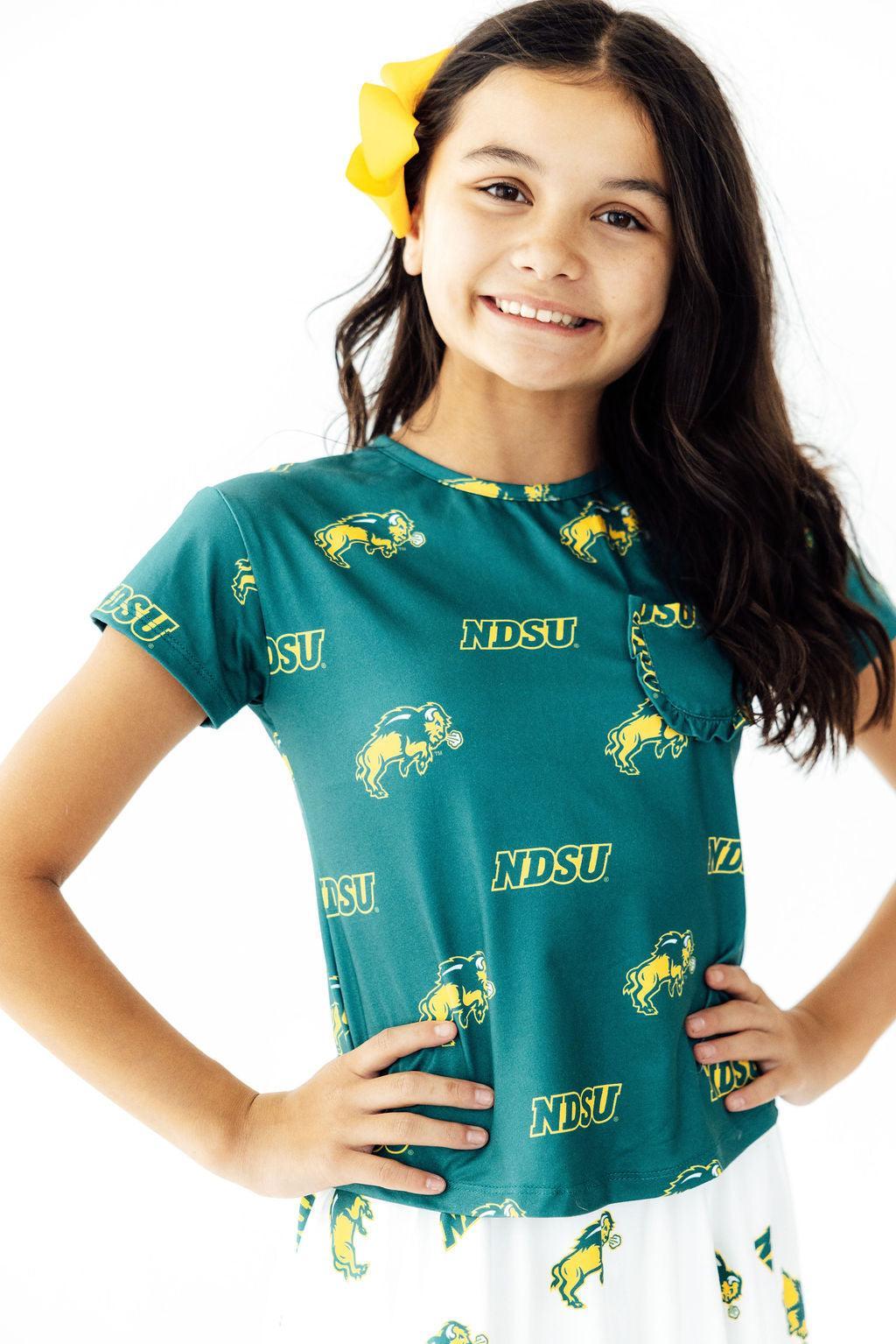 North Dakota State University Green Bison Ruffle Pocket Tee by Mila & Rose ®