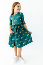 North Dakota State University Green Bison 3/4 Sleeve Pocket Twirl Dress by Mila & Rose ®