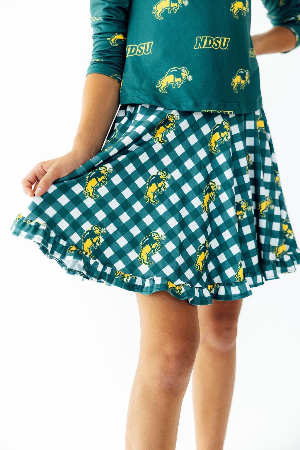 North Dakota State University Plaid Bison Ruffle Twirl Skort by Mila & Rose ®
