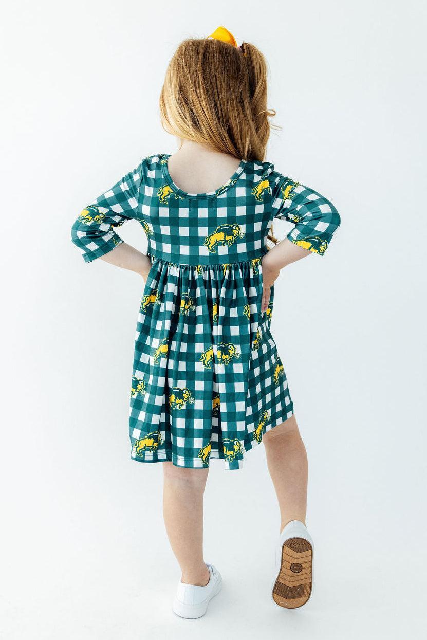 North Dakota State University Plaid Bison 3/4 Sleeve Pocket Twirl Dress by Mila & Rose ®