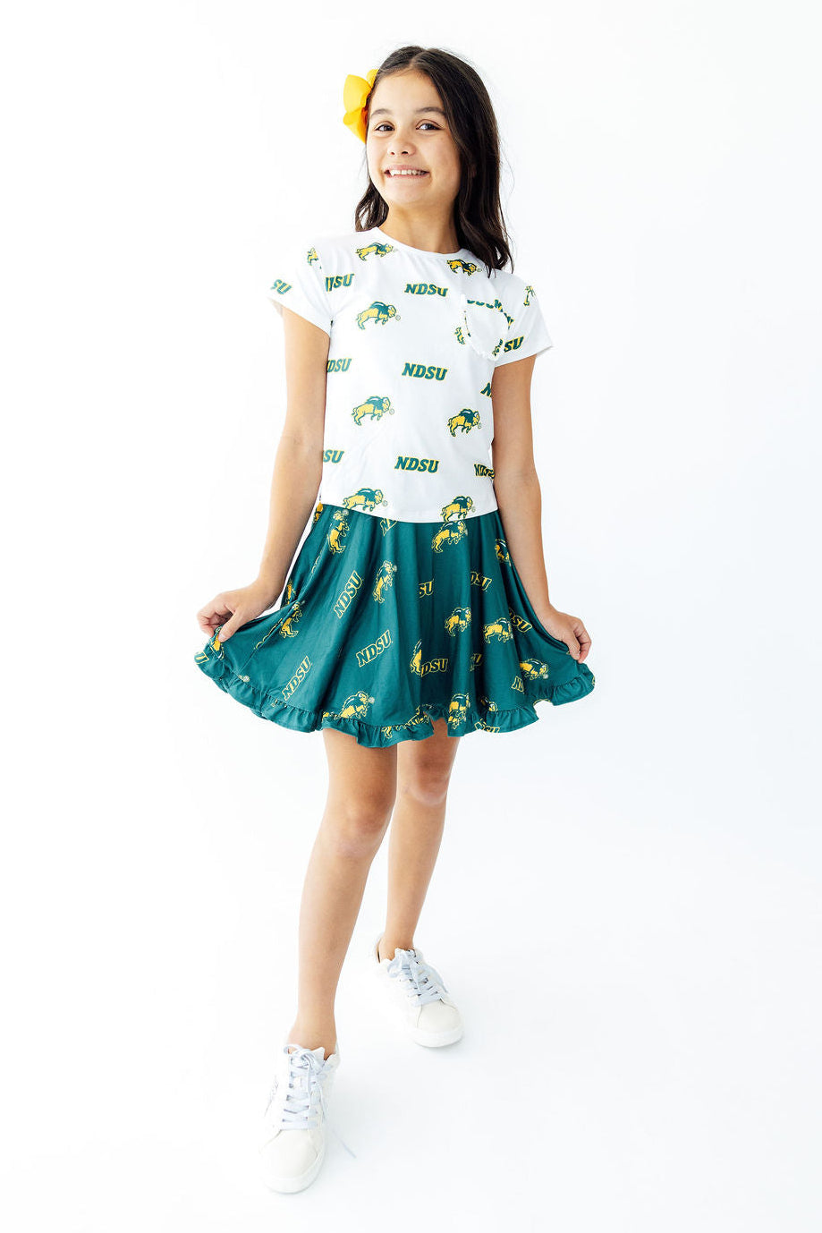 North Dakota State University White Bison Ruffle Pocket Tee by Mila & Rose ®