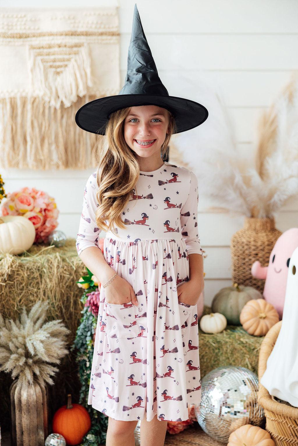 Happy Howl-oween 3/4 Sleeve Pocket Twirl Dress by Mila & Rose ®