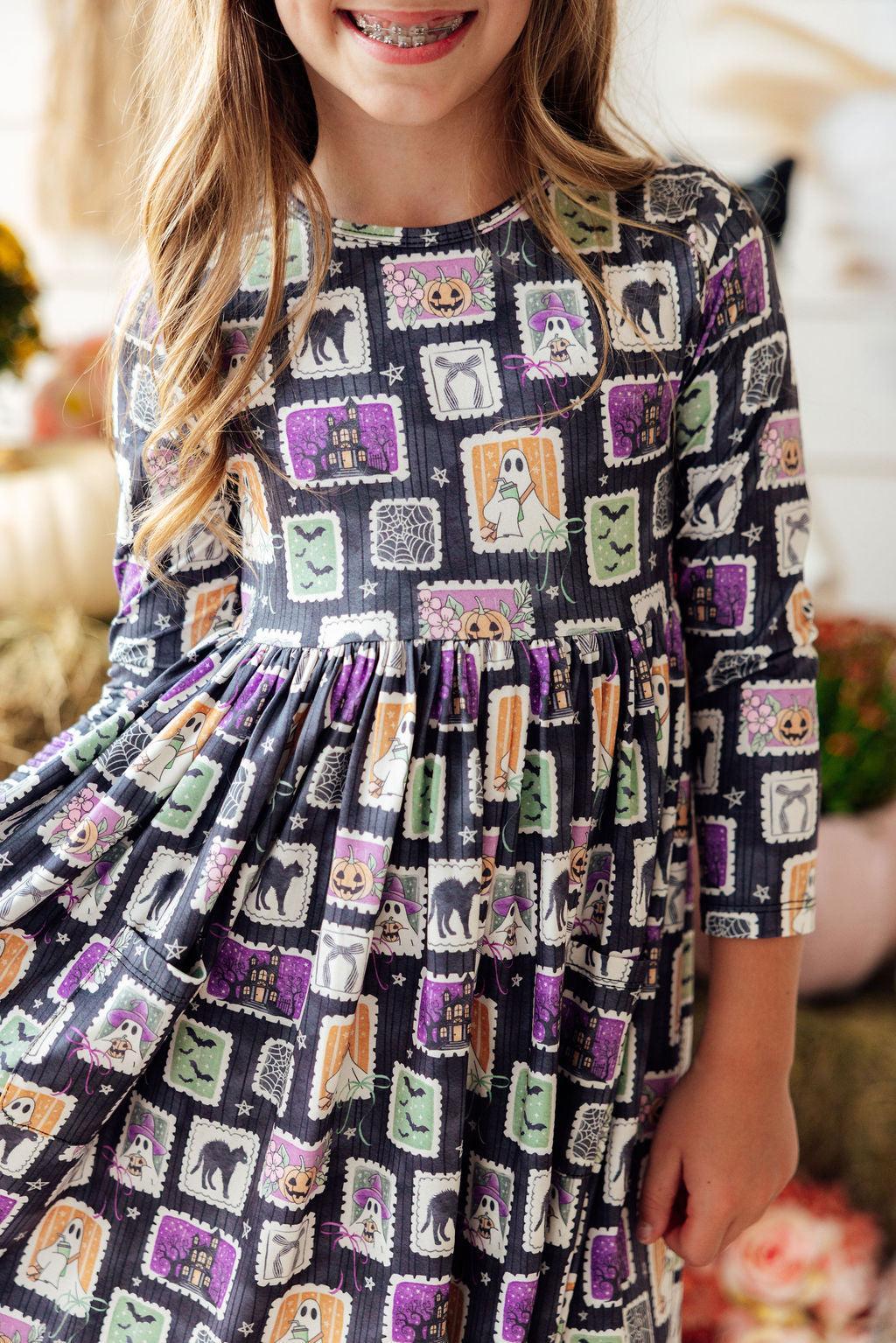 Trick or Treat L/S Pocket Twirl Dress by Mila & Rose ®