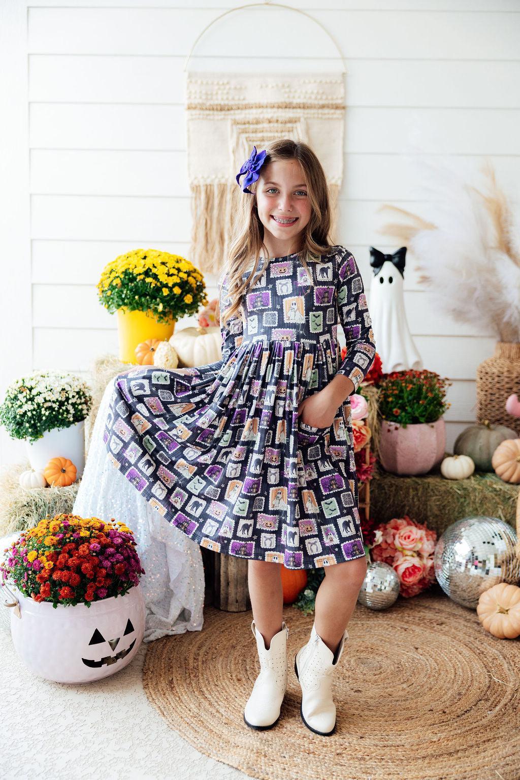 Trick or Treat L/S Pocket Twirl Dress by Mila & Rose ®