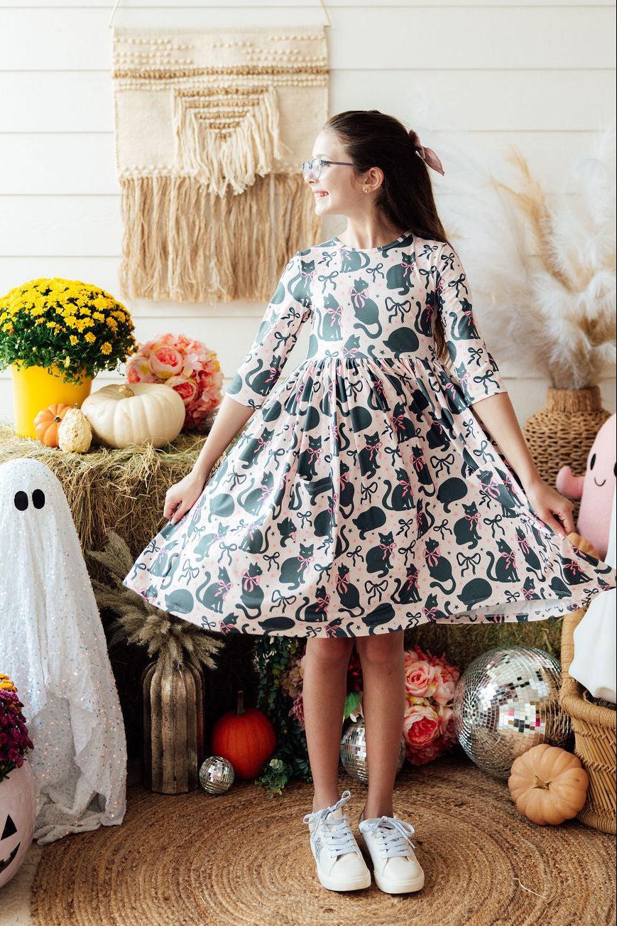 Hocus Purr-cus 3/4 Sleeve Pocket Twirl Dress by Mila & Rose ®