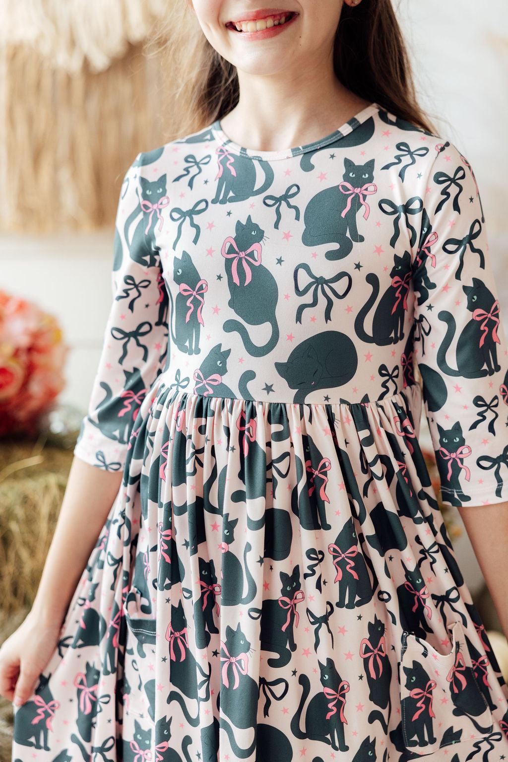 Hocus Purr-cus 3/4 Sleeve Pocket Twirl Dress by Mila & Rose ®