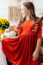 Pumpkin Spice Velvet Ruffle Twirl Dress by Mila & Rose ®