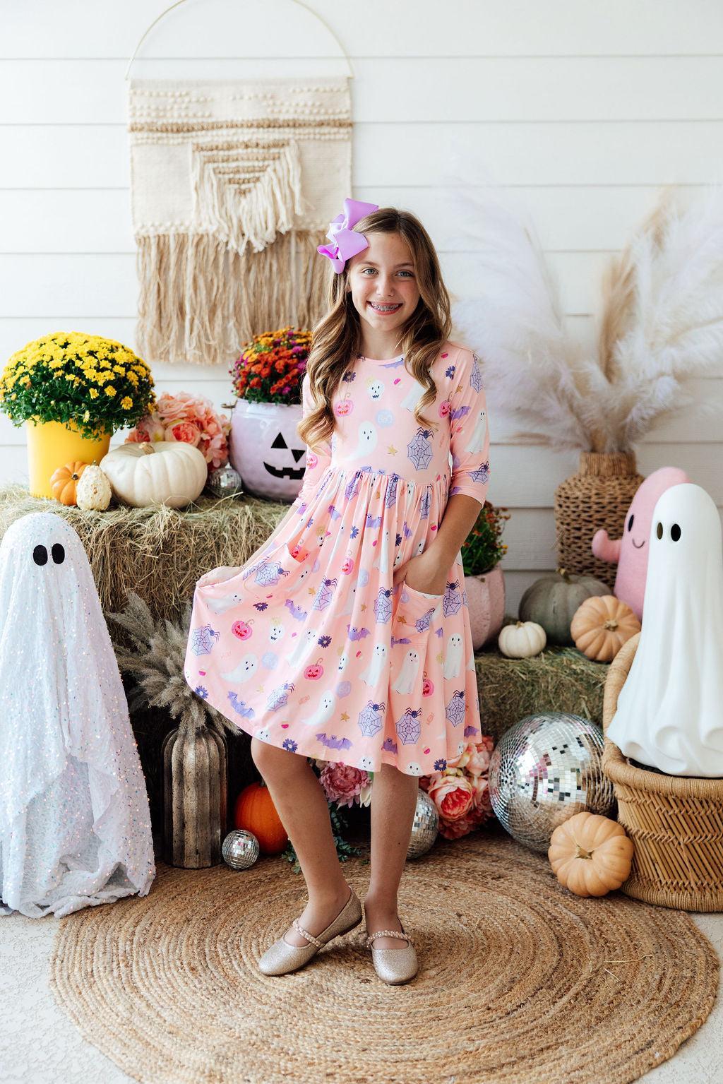 Spooky Sweetheart 3/4 Sleeve Pocket Twirl Dress by Mila & Rose ®
