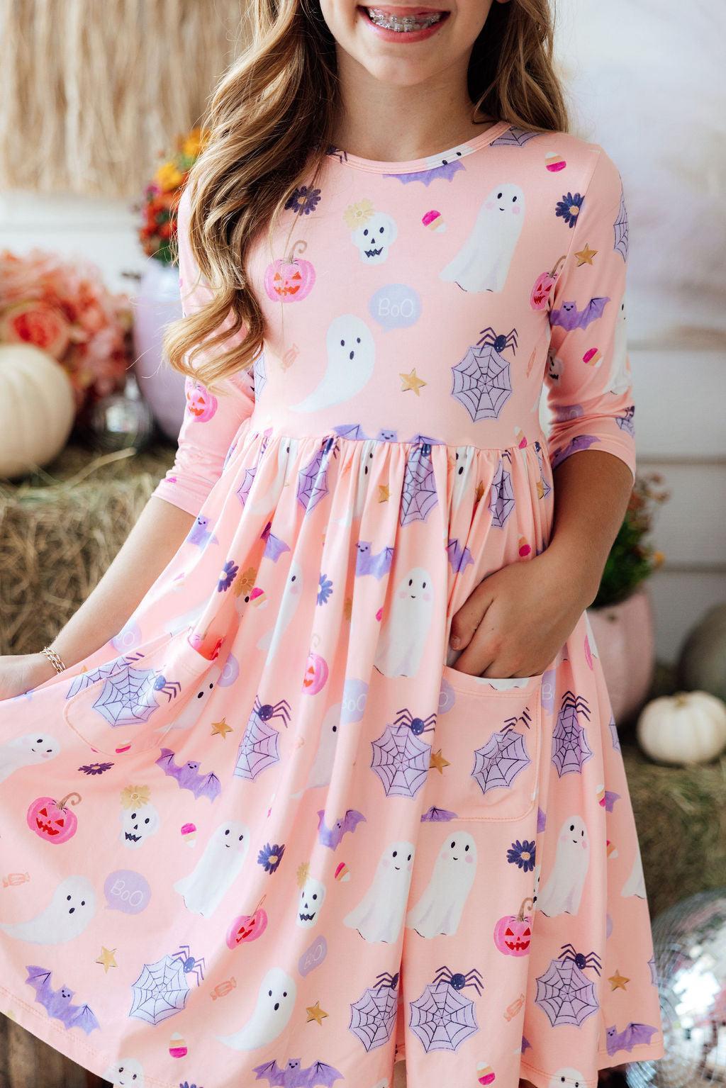 Spooky Sweetheart 3/4 Sleeve Pocket Twirl Dress by Mila & Rose ®