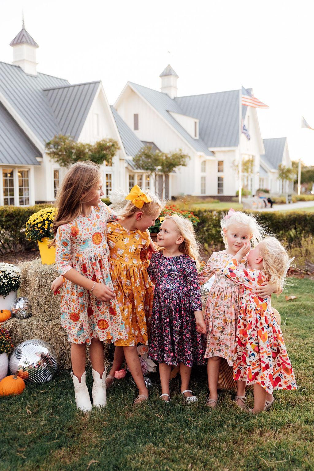3/4 Sleeve Pocket Twirl Dress - Dandelions in Fall by Mila & Rose ®