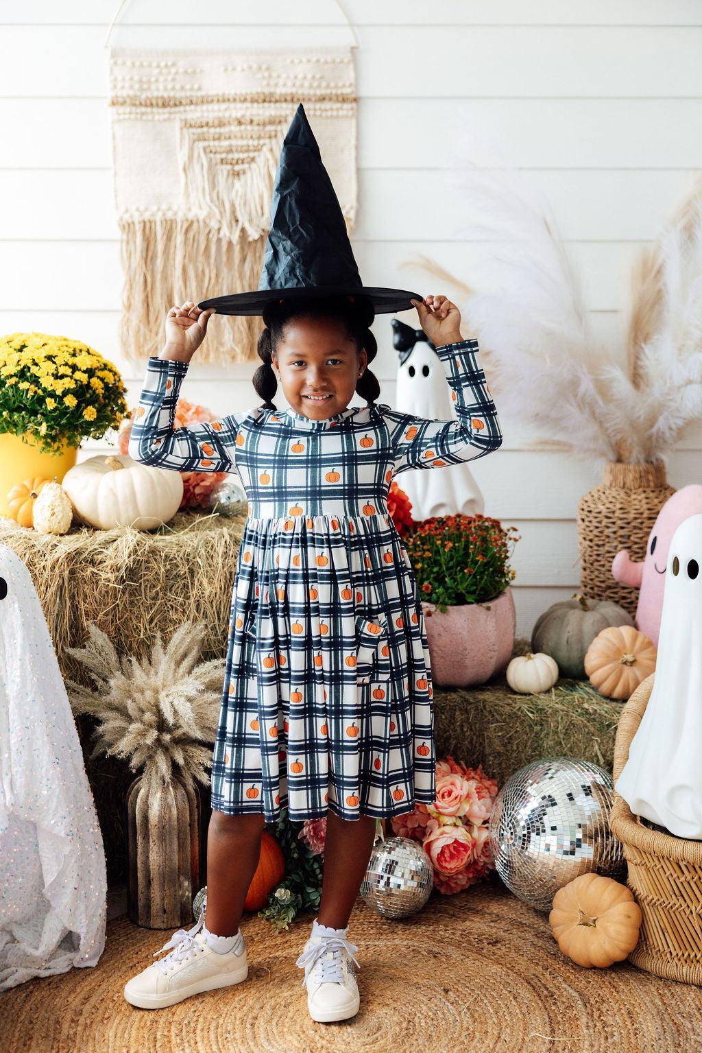 Plaid Pumpkins L/S Pocket Twirl Dress by Mila & Rose ®