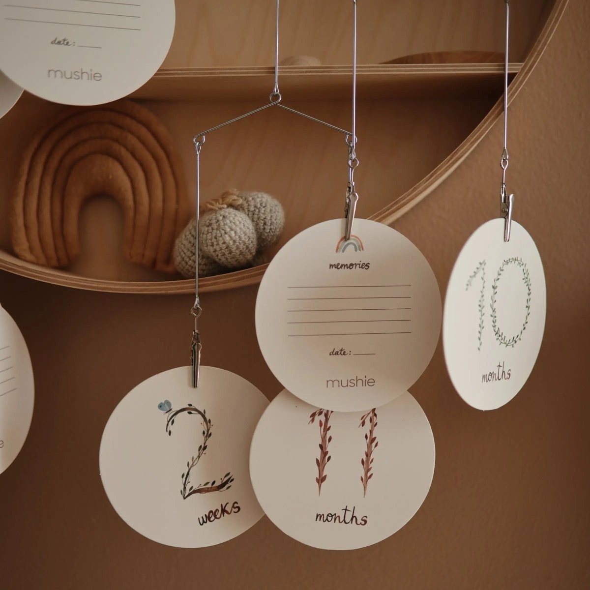 Mushie Milestone Cards for Newborn Baby Growth Documenting with Illustrated Watercolor Designs - Everetts Place Boutique - 