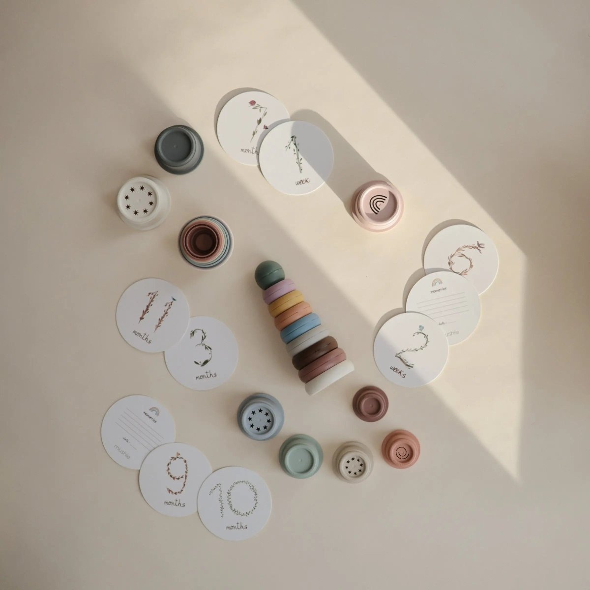 Mushie Milestone Cards for Newborn Baby Growth Documenting with Illustrated Watercolor Designs - Everetts Place Boutique - 