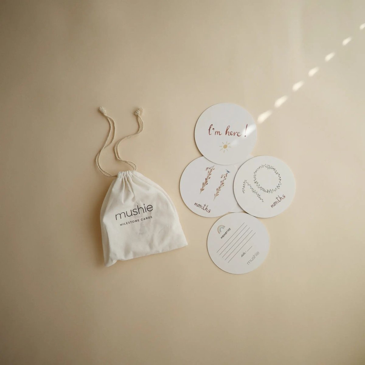 Mushie Milestone Cards for Newborn Baby Growth Documenting with Illustrated Watercolor Designs - Everetts Place Boutique - 