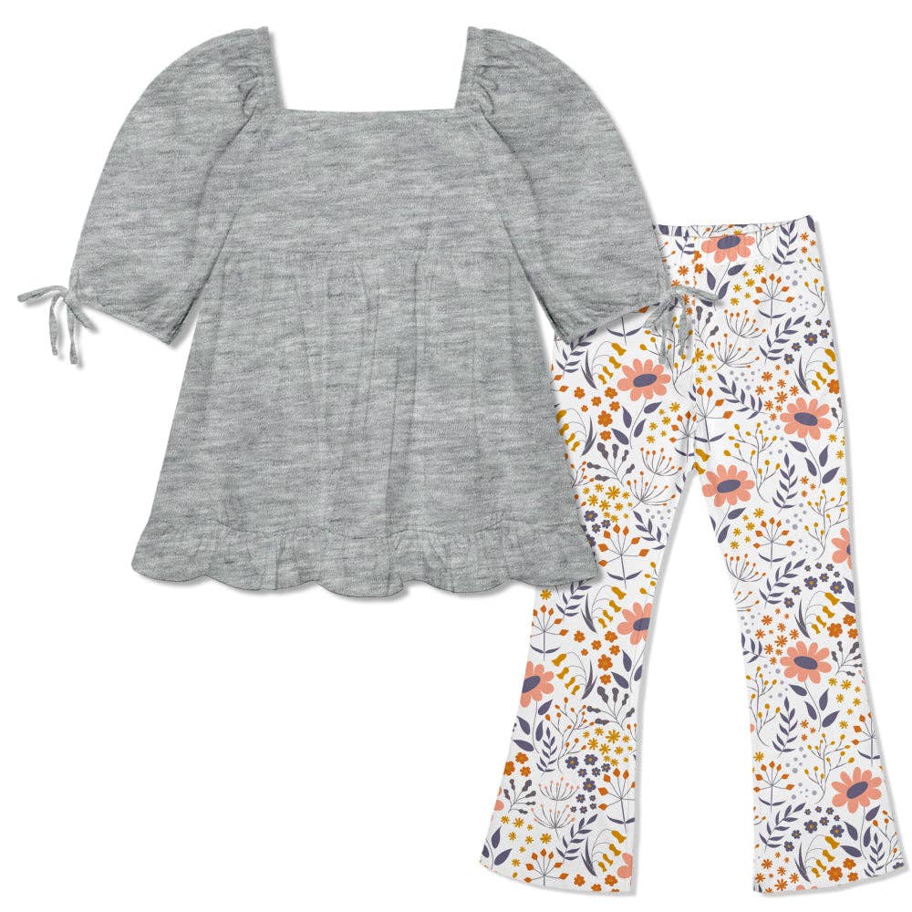 Millie Loves Lily girls' puff sleeve top and leggings set with flower fairy print
