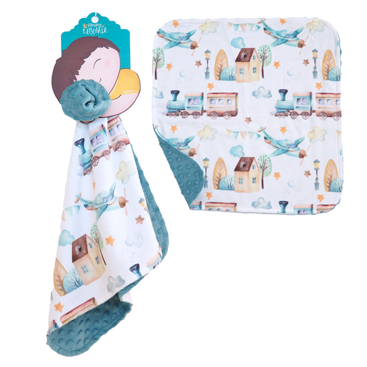 Mini Minky Airplane And Train Toddler Blanket Honey Lemonade
