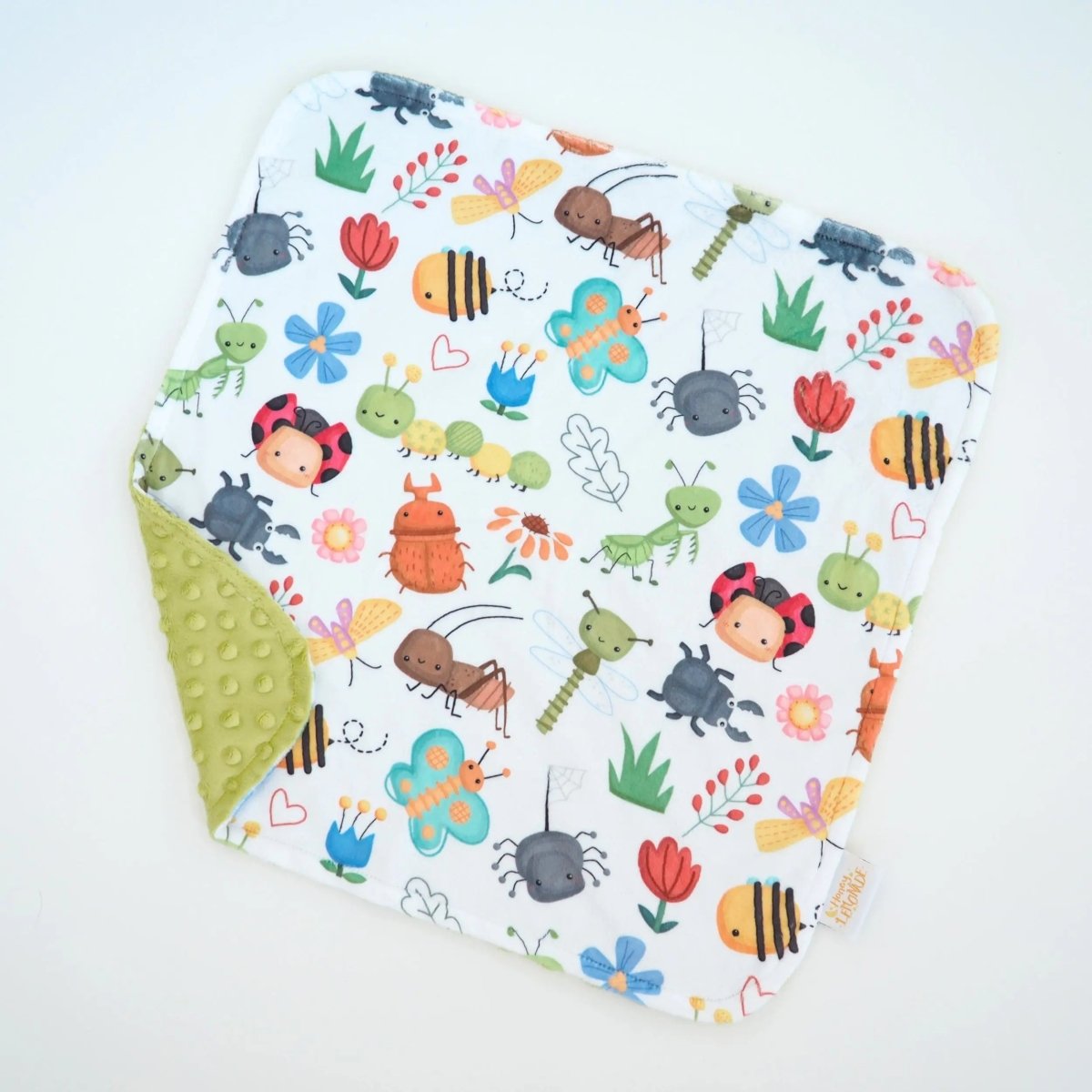 Honey Lemonade Mini Minky Blanket with Bug Buddies Design for Toddlers on the Go - 