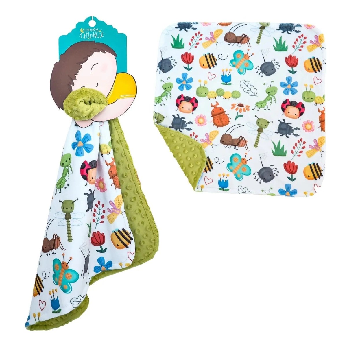 Honey Lemonade Mini Minky Blanket with Bug Buddies Design for Toddlers on the Go - 