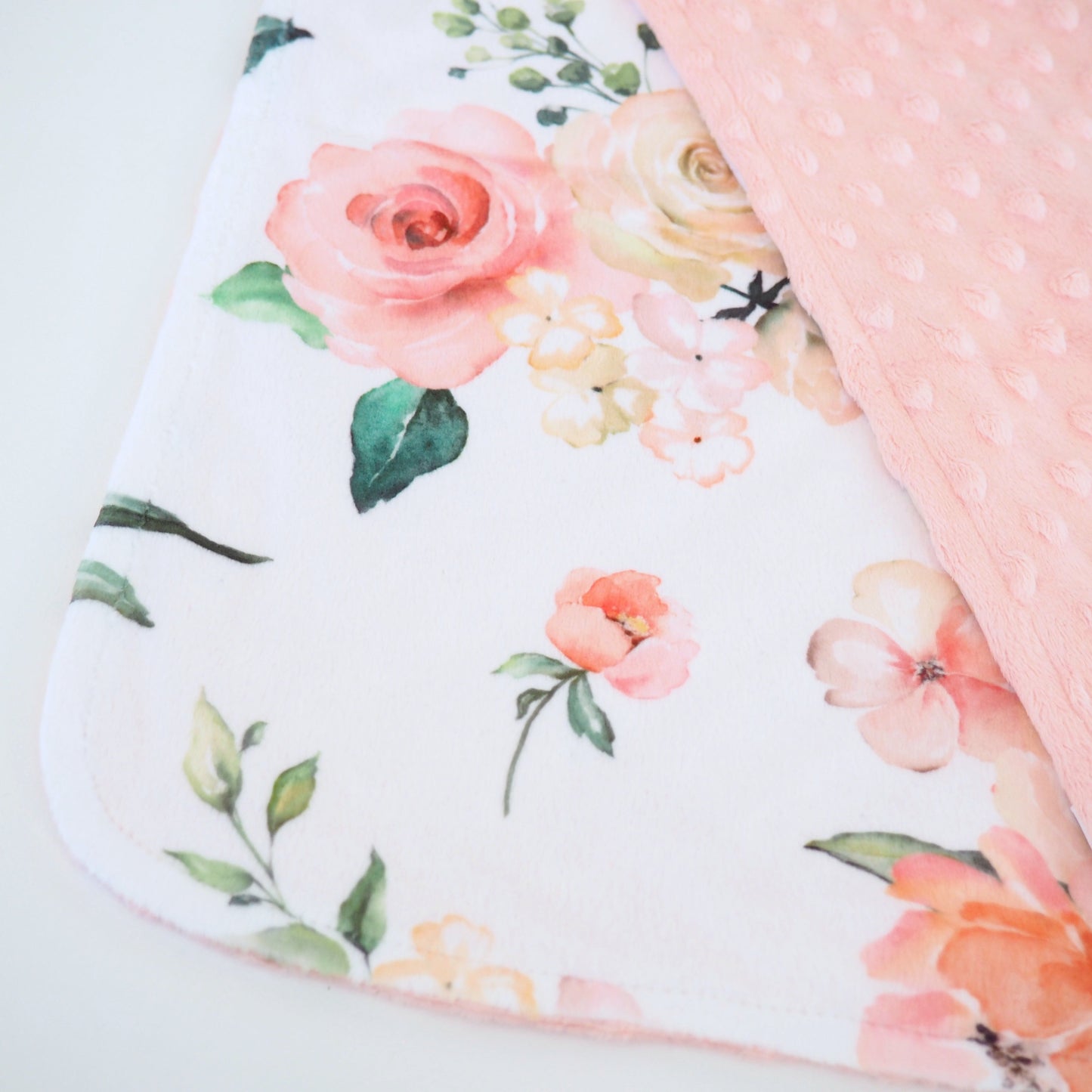 Mini Minky Peach Floral Toddler Blanket Premium Quality Travel Size Honey Lemonade